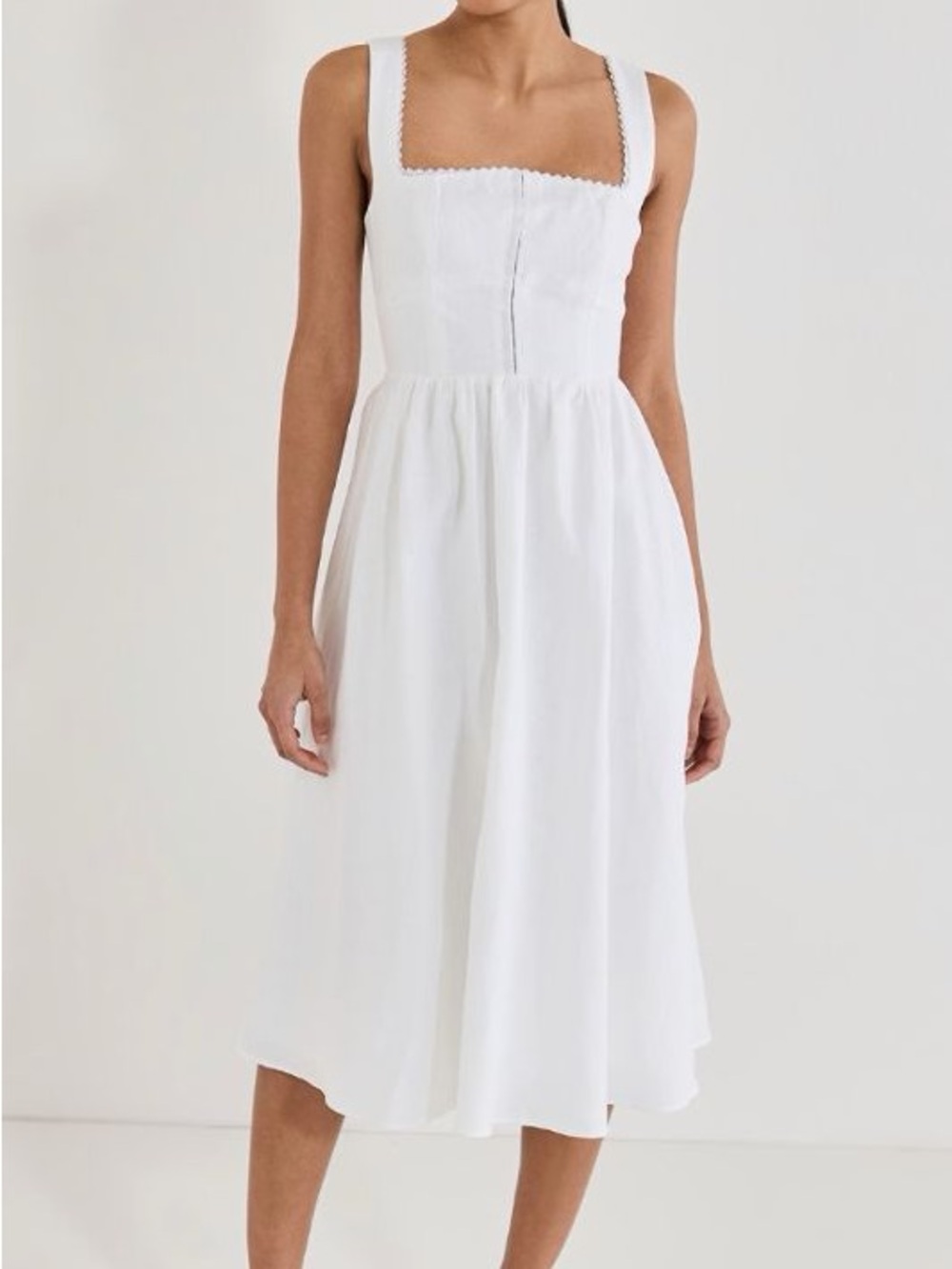 Reformation White Linen Tagliatelle Square Neck Midi Dress Sz XL